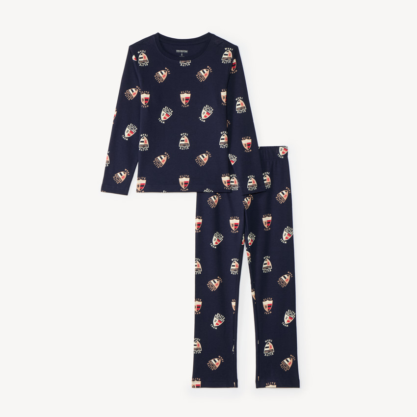 Pyjama long 2 pièces garçon imprimé badges écolier 