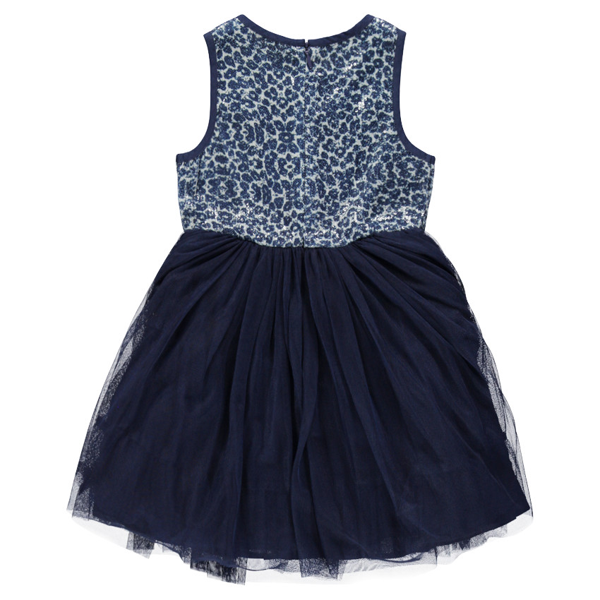 Robe sans manches en voile de coton et tulle avec empiècement imprimé en sequins 