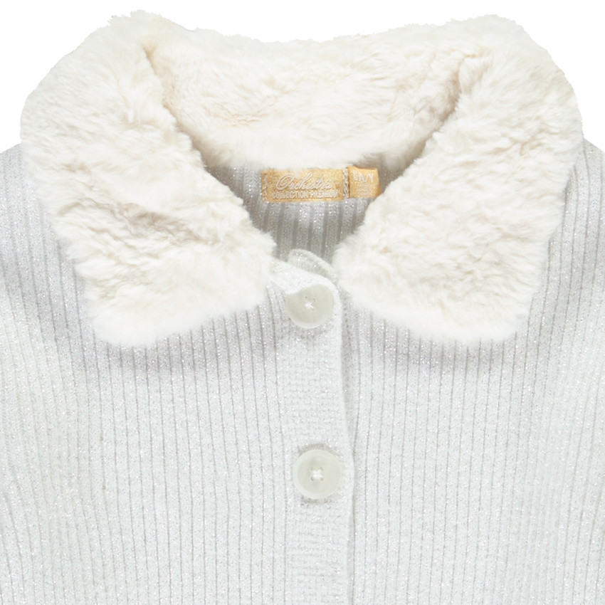 Gilet en tricot côtelé avec col en fausse fourrure pour fille 
