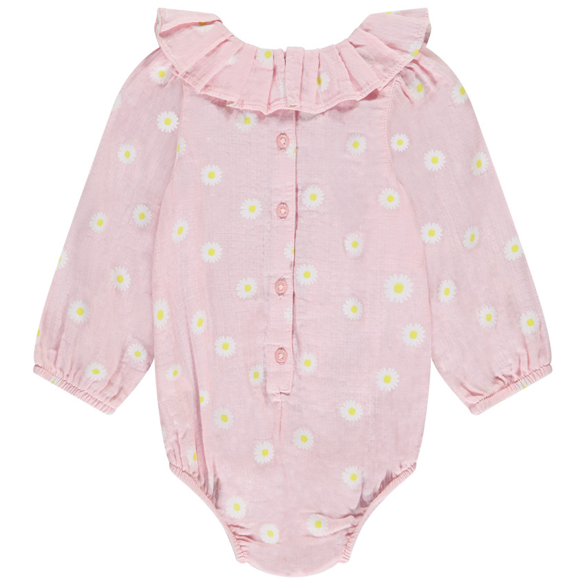 Barboteuse manches longues imprimé marguerites pour bébé fille 