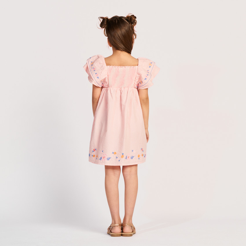 Robe manches courtes rayée et brodée pour fille 