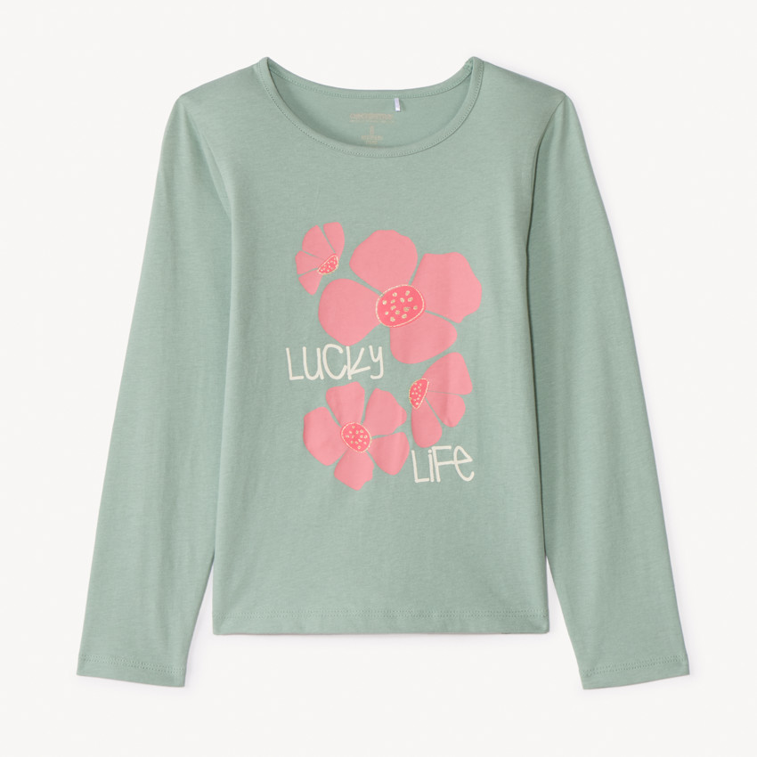 T-shirt manches longues printé à paillettes pour fille