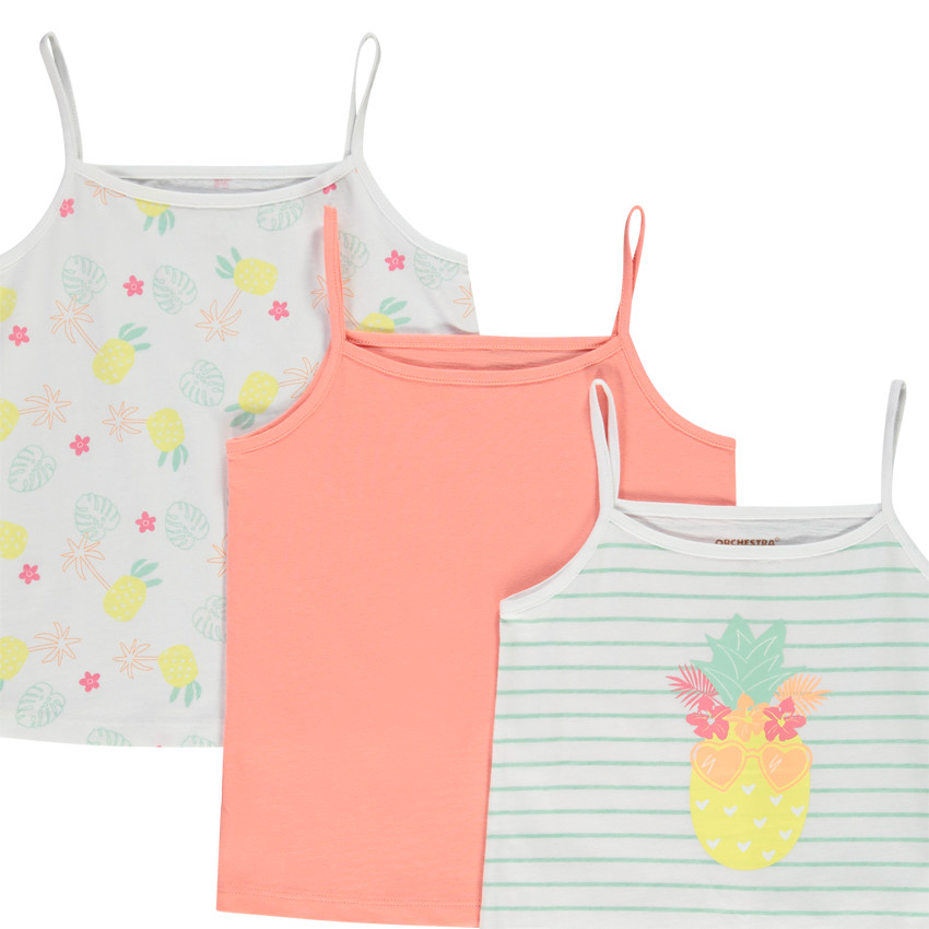 Lot de 3 débardeurs motifs fantaisie ananas pour fille 