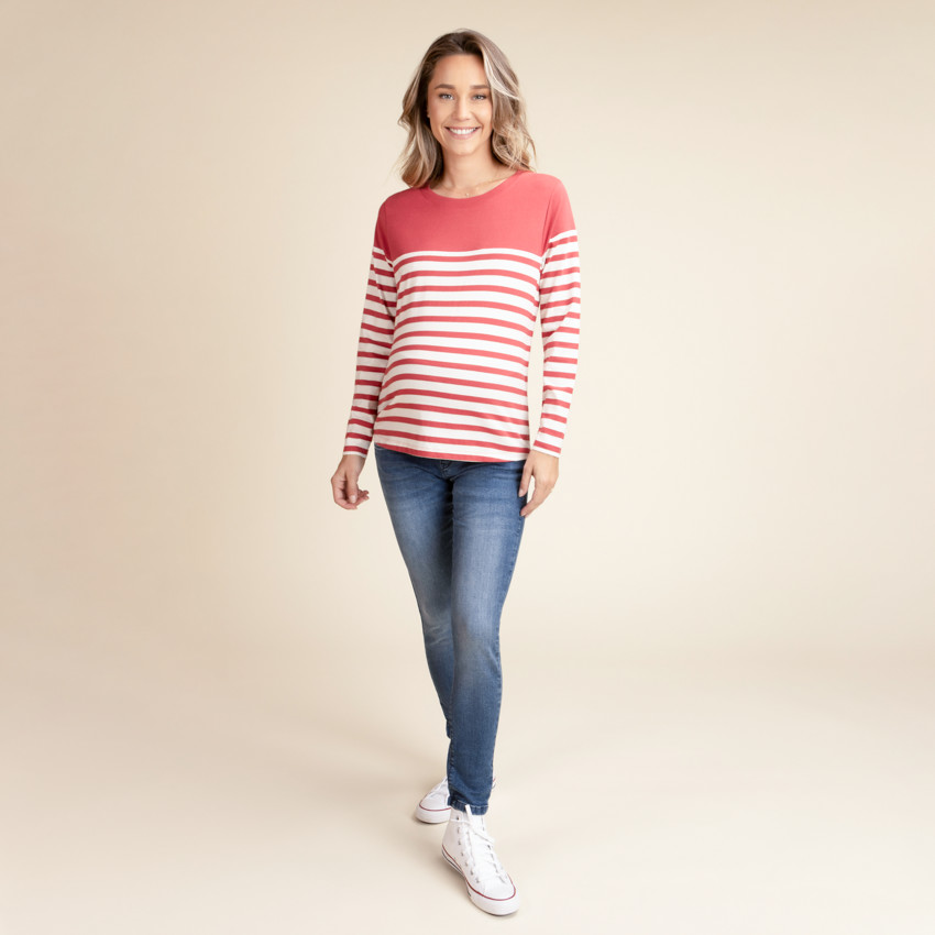 T-shirt d'allaitement manches longues esprit marinière 
