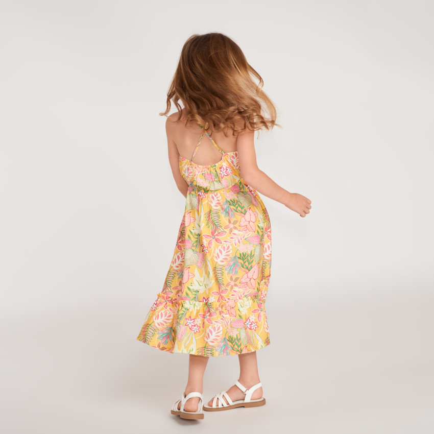 Robe longue à bretelles imprimé tropical pour fille 