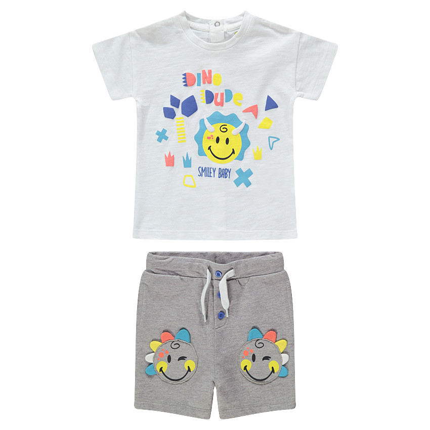 Ensemble avec tee-shirt print Smiley et bermuda avec Smiley patchés 