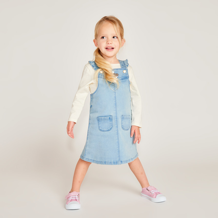 Robe salopette à cœurs dorés pour bébé fille 
