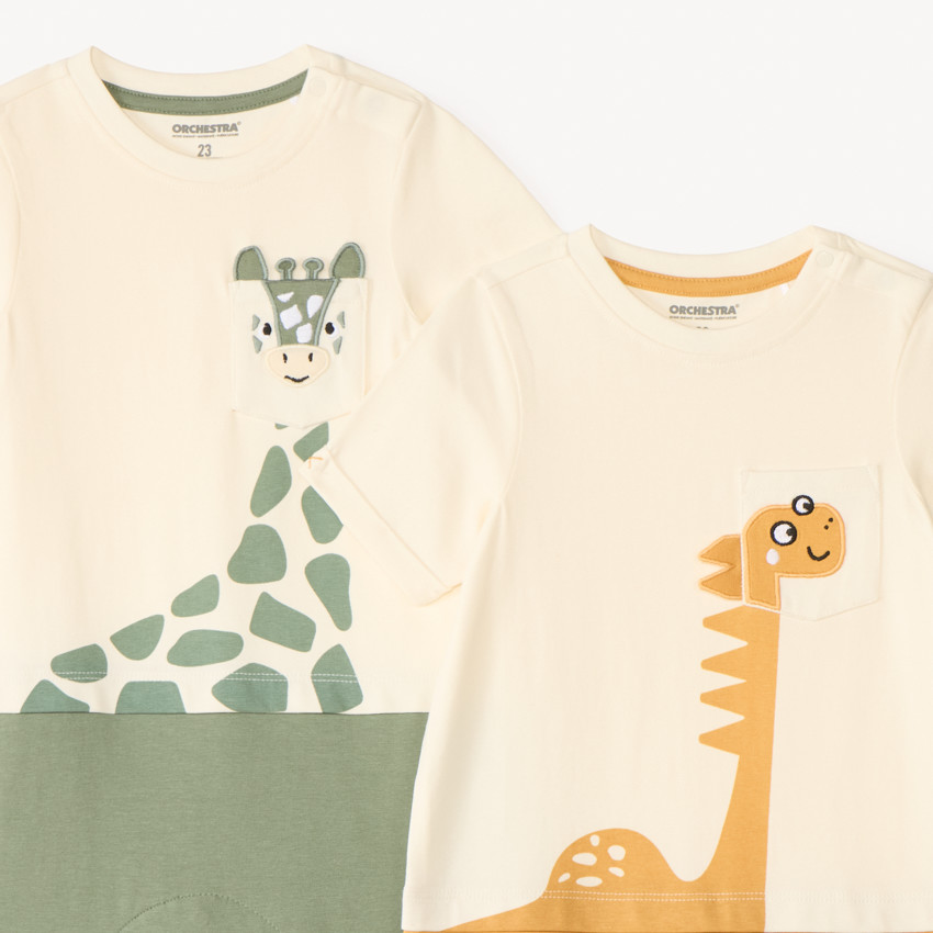 Lot de 2 combishorts effet 2 en 1 motif animal pour bébé garçon 