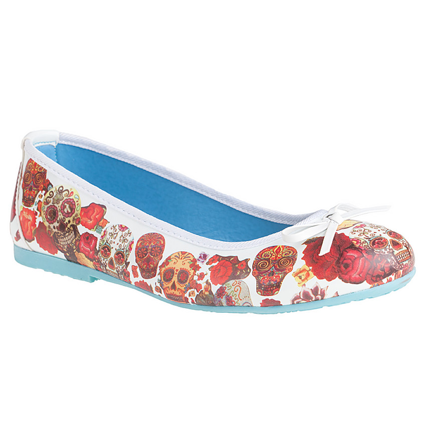 Ballerine imprimé tête de mort et roses  