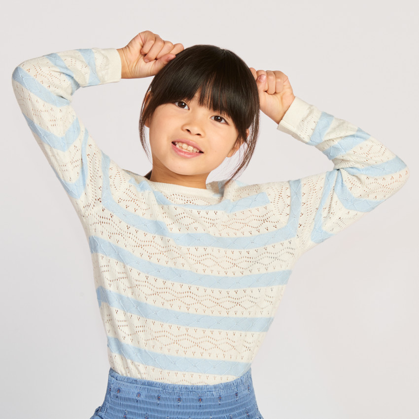 Pull en tricot ajouré et rayé pour fille 