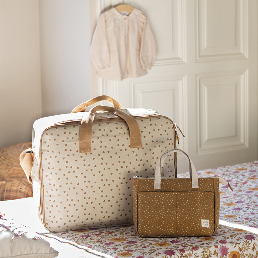 Valise de maternite imprime c urs Poppy cannelle Walking Mum