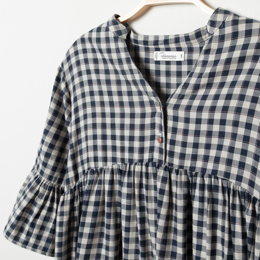 Robe de grossesse manches courtes à carreaux vichy 