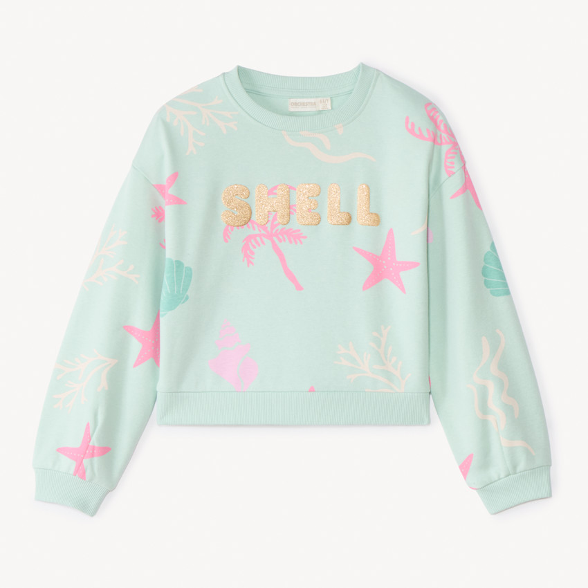 Sweat oversize en molleton print à paillettes fantaisie pour fille