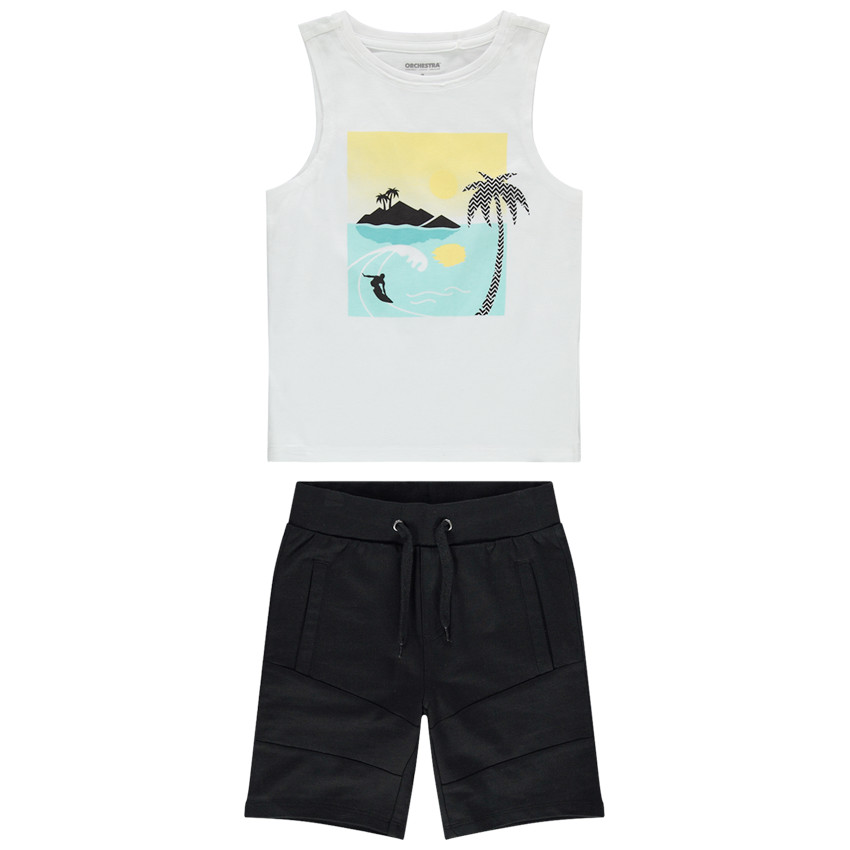 Ensemble débardeur print paysage et bermuda uni 