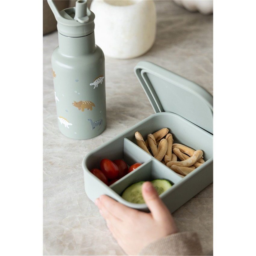 Lunchbox Silicone 3 compartiments Dinosaures Vert 
