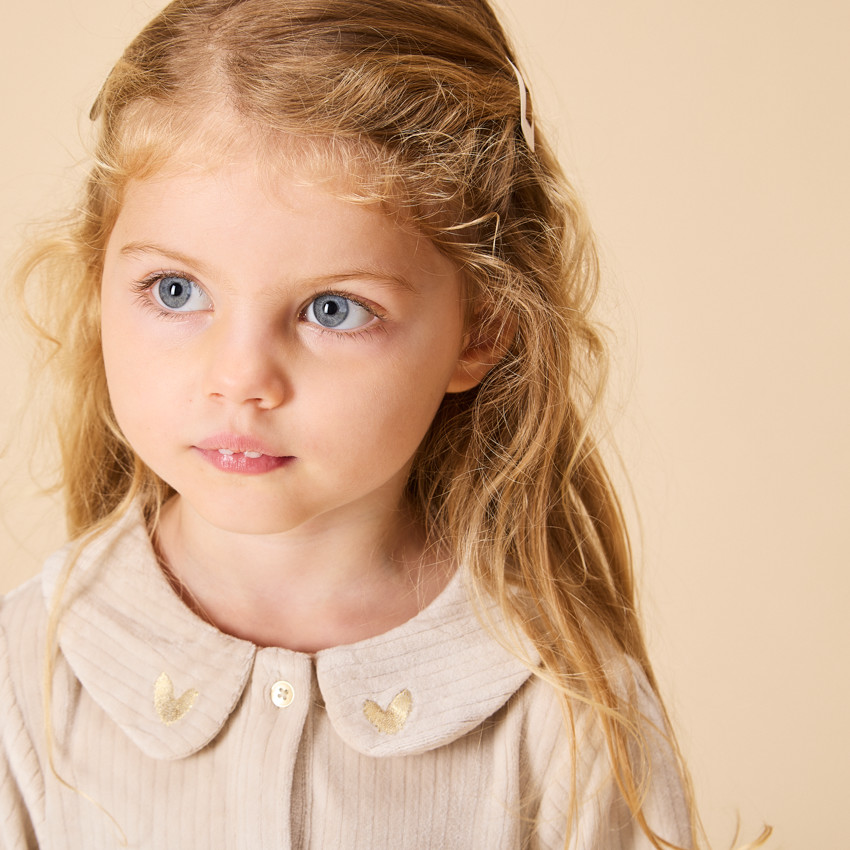 Robe manches longues volantée en velours côtelé pour bébé fille 