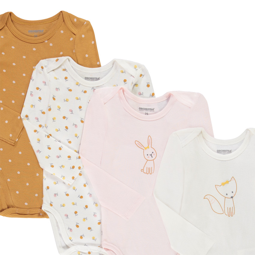 Lot de 7 bodies manches longues lapin/renard pour bébé fille 