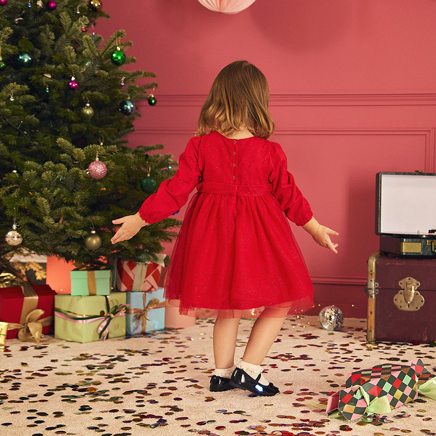 Robe de fête manches longues en tulle pailleté pour bébé fille 