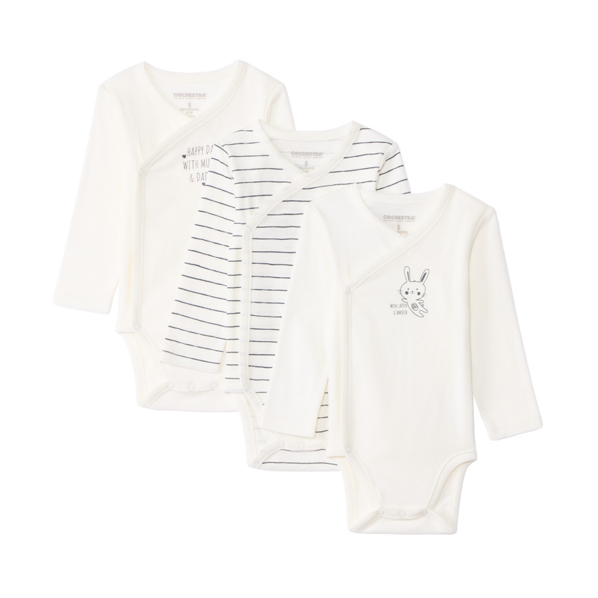 Lot de 3 bodies manches longues fantaisie pour bébé fille 