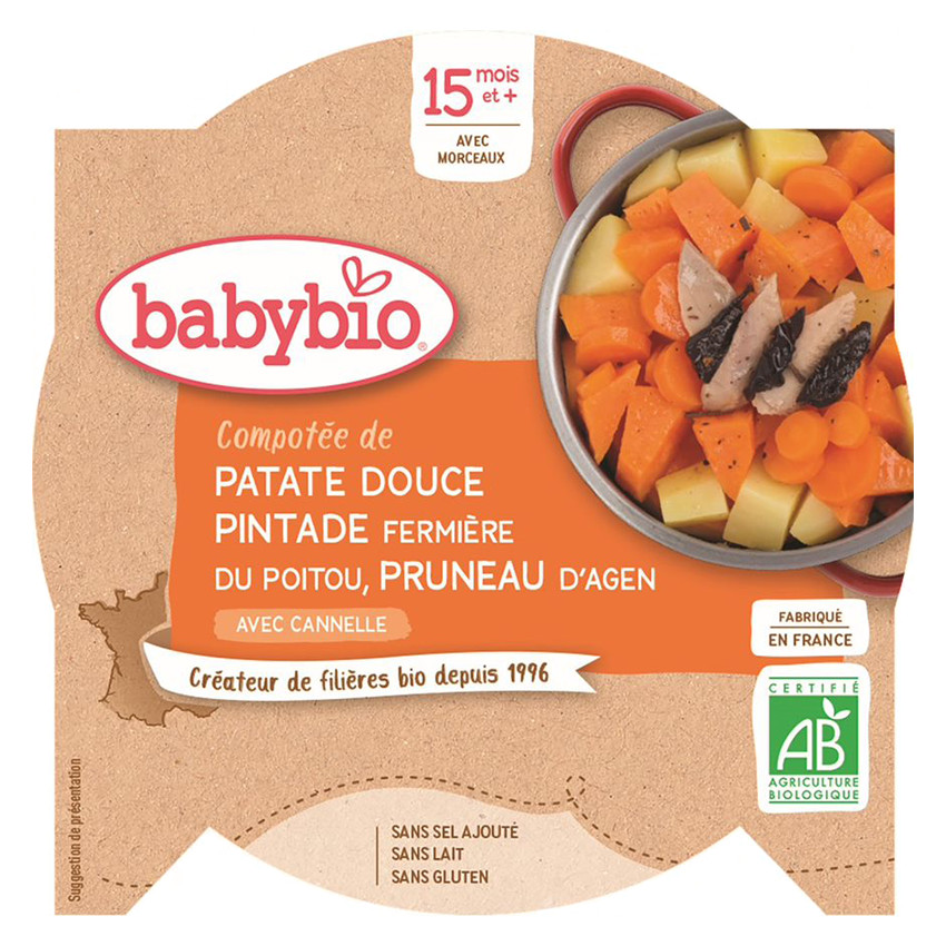 Assiette patate douce, pintade et pruneaux d'Agen à la cannelle 