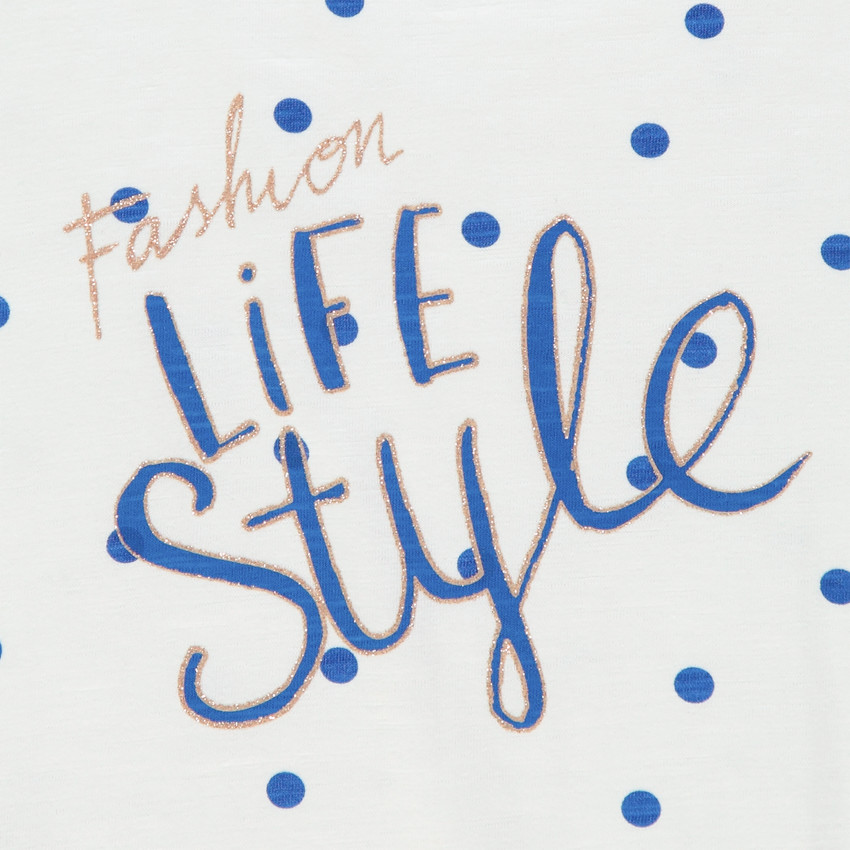 T-shirt manches courtes à pois et message pailleté 