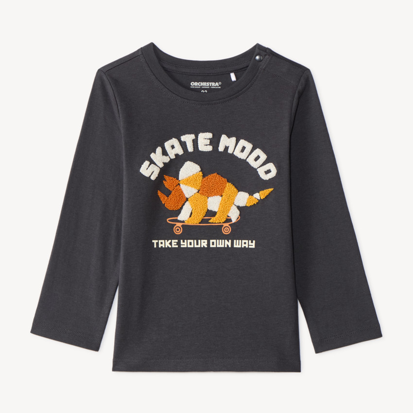 T-shirt manches longues bébé garçon broderie bouclette fantaisie 