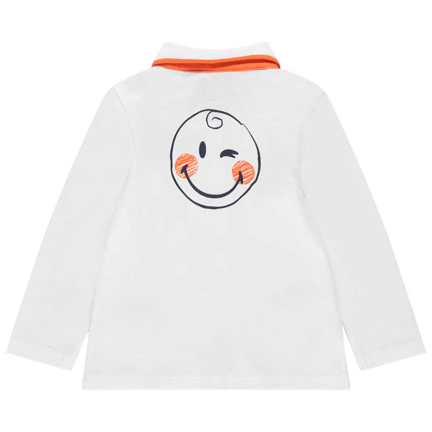 Polo manches longues en coton bio à print et badges Smiley Baby 