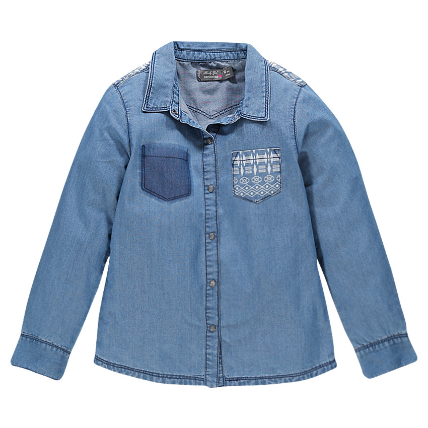 Junior - Chemise manches longues en chambray avec motifs ikat 