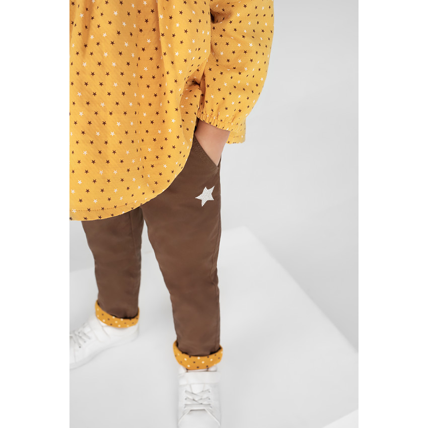 Tunique manches longues moutarde avec pois imprimés all-over 