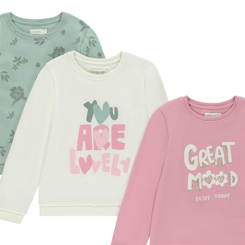 Lot de 3 sweats molleton fantaisie pour fille 