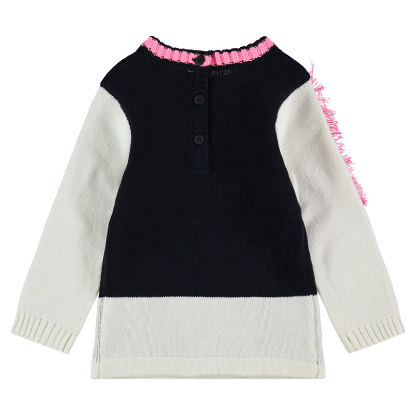Pull en tricot avec licorne en jacquard et crinière à franges 