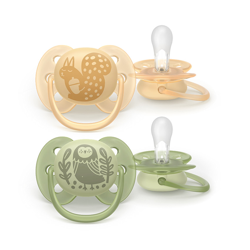 Lot de 2 sucettes silicone 6-18M Ultra Soft décorées