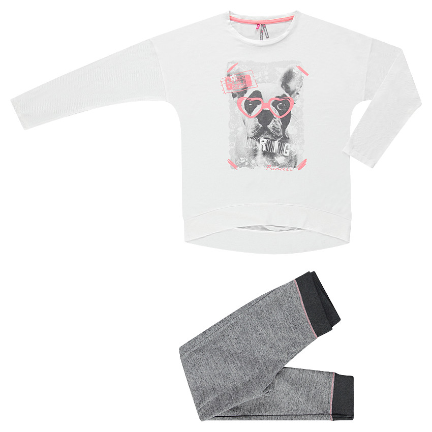 Junior - Pyjama long bi-matière avec print fantaisie bouledogue 