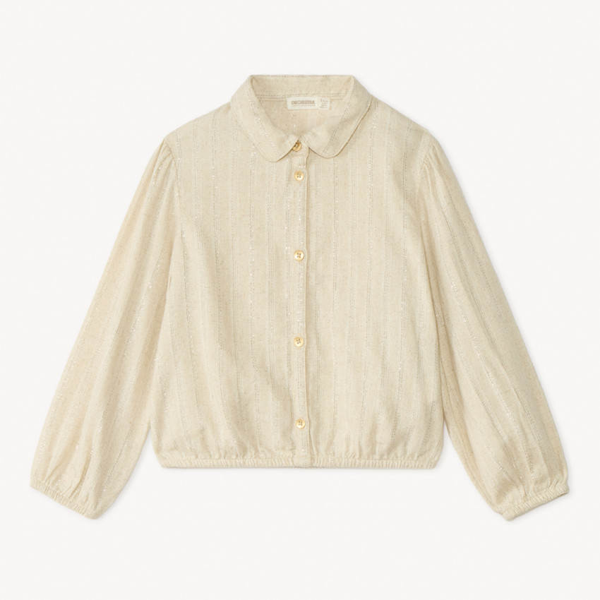 Chemise manches longues en toile à rayures argentées pour fille
