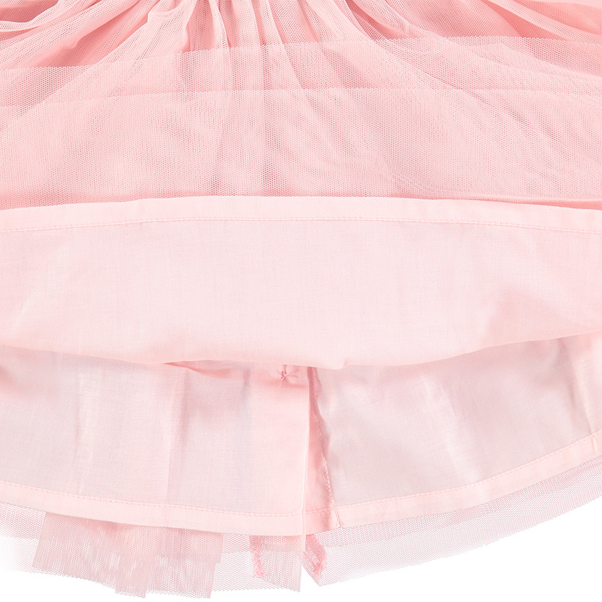Robe de fête rose bi-matière avec tulle et volants 