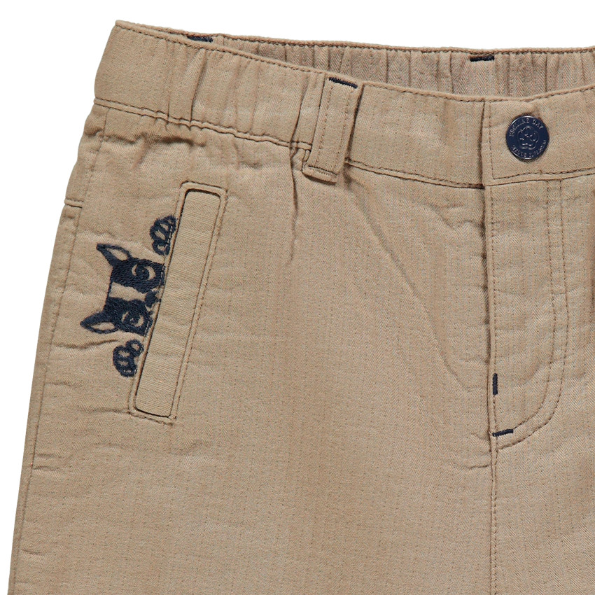 Pantalon en toile doublé jersey à bouledogue brodé Main Pantalon en toile doublé jersey à bouledogue brodé