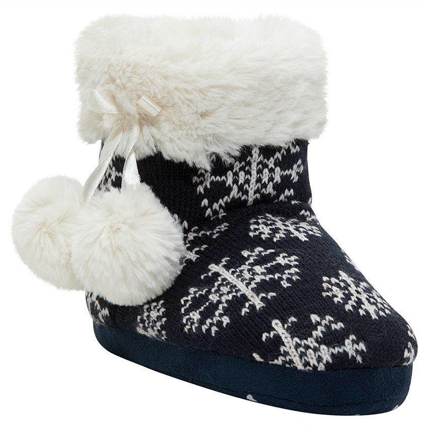 Chaussons forme botte en tricot avec pompons et doublure sherpa 