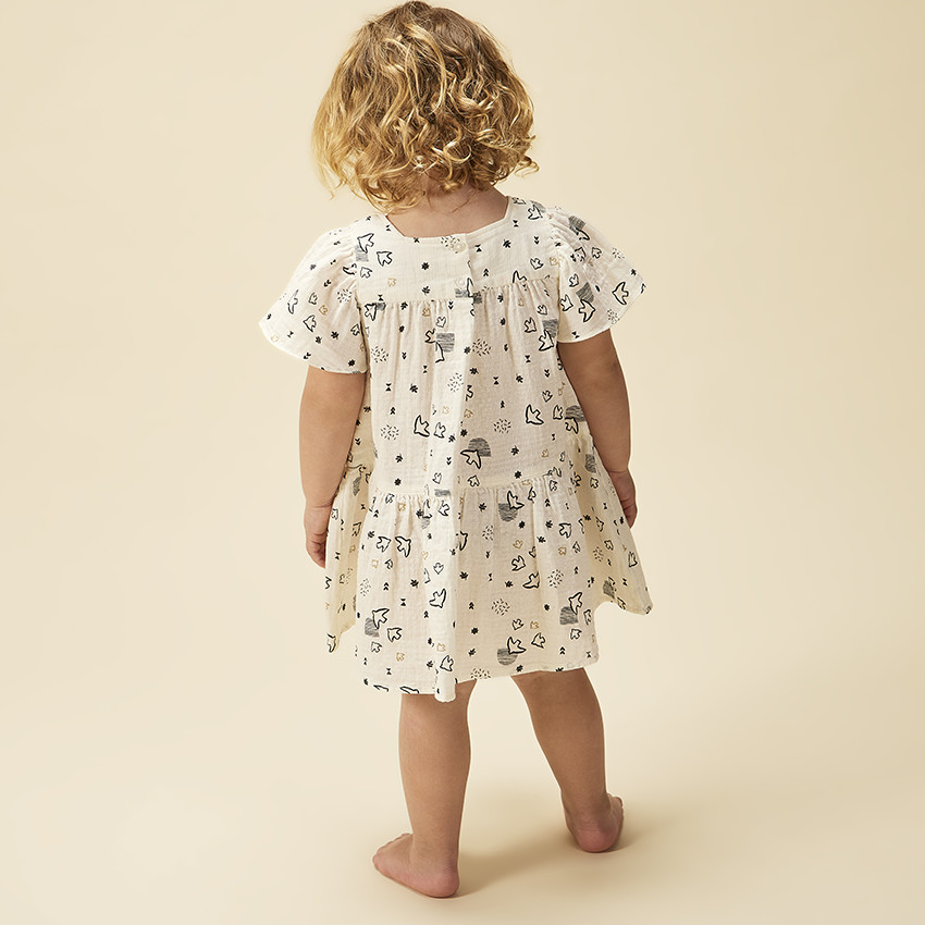 Robe manches courtes imprimé oiseaux pour bébé fille 