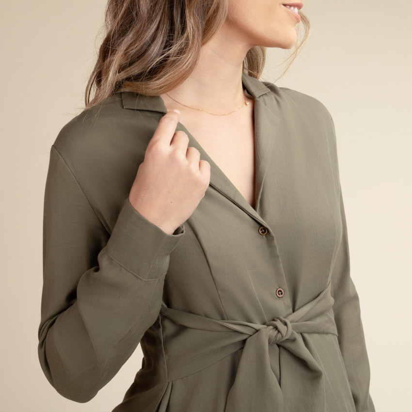 Robe chemise fluide de grossesse et d'allaitement à nouer 