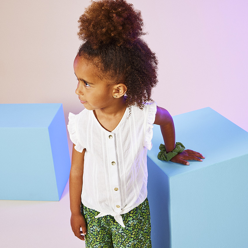 Chemisier manches courtes volantées à nouer pour fille 