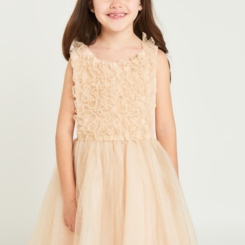 Robe à manches courte à froufrous pailletés pour fille 