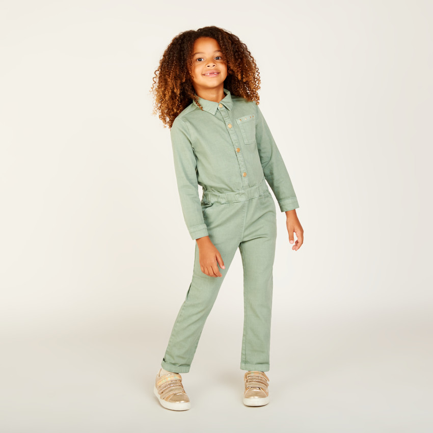 Combinaison longue en jean uni pour fille 