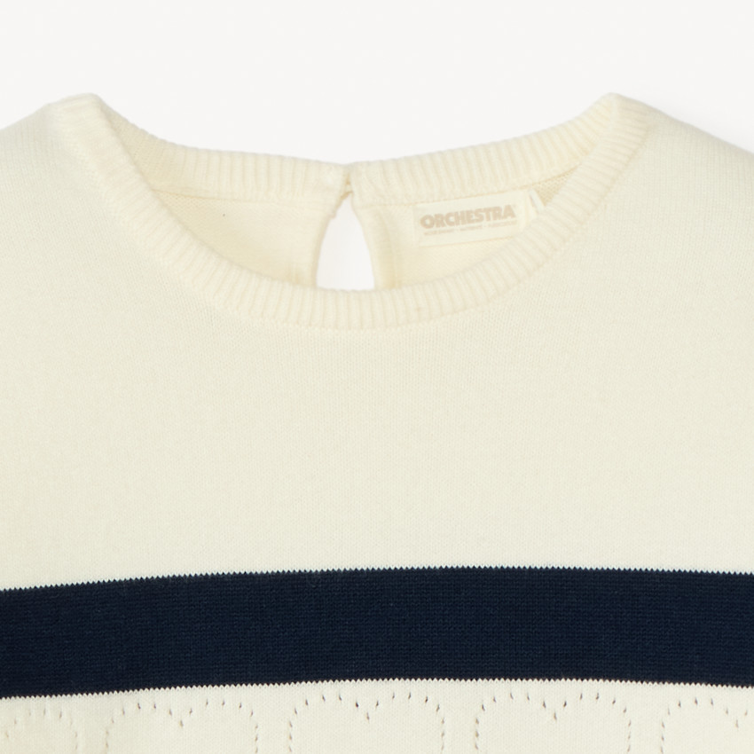 Pull marinière en tricot avec cœurs ajourés pour fille 