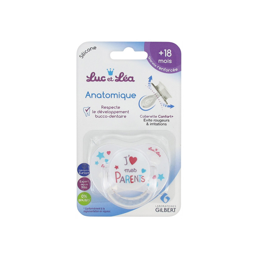 Sucette anatomique en silicone 18+ mois - J'aime mes parents 