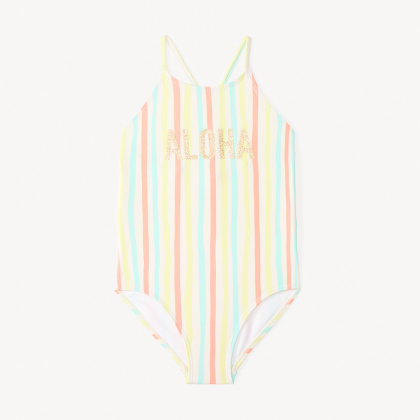 Maillot de bain 1 pièce dos nu à rayures pour fille  
