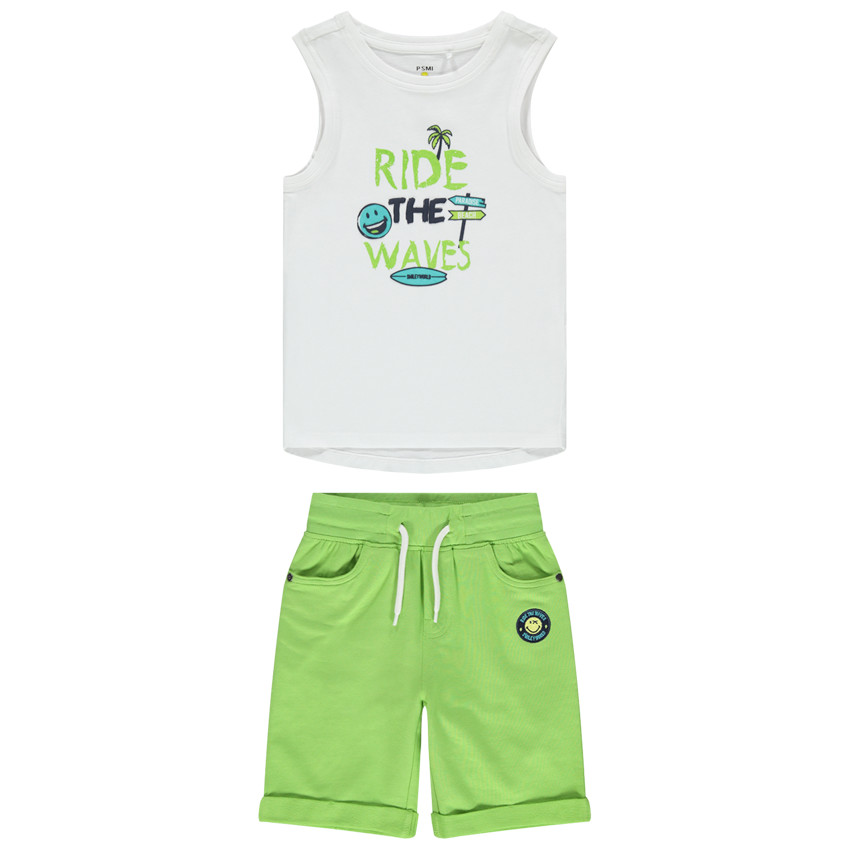 Ensemble pour enfant garçon débardeur et bermuda print SmileyWorld 