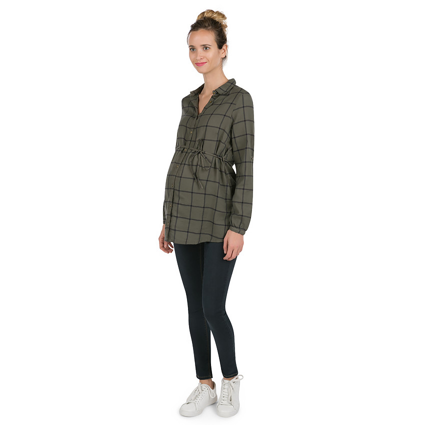 Chemise longue à carreaux avec liens à nouer 