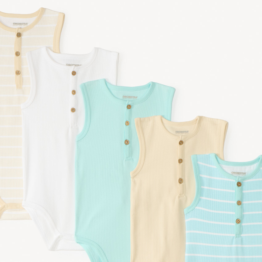 Lot de 5 bodies sans manches en maille côtelée pour bébé garçon 