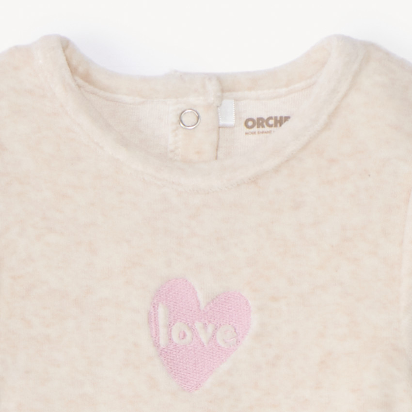 Dors-bien en velours uni avec broderie pour bébé fille  