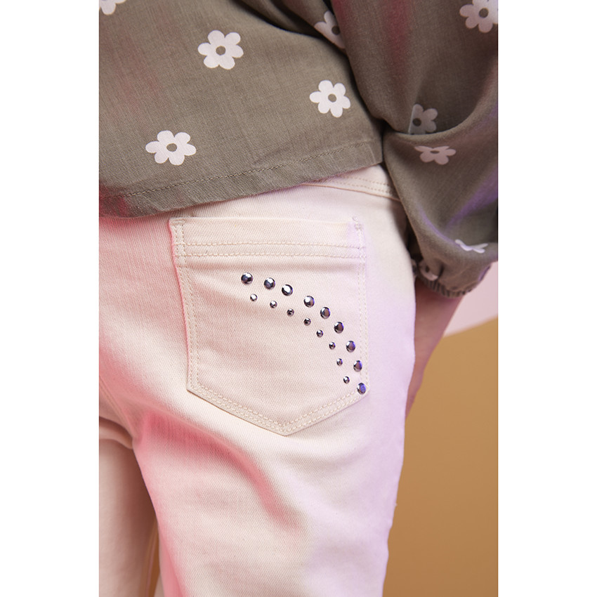 Jean slim uni en denim avec rivets décoratifs pour fille 